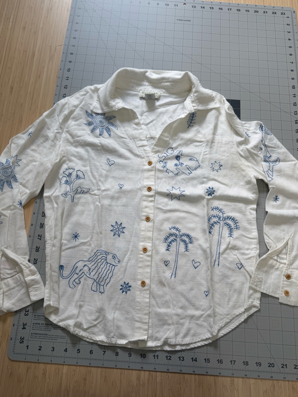 Calypso St. Barth White Button-Down Shirt with Blue Embroidery